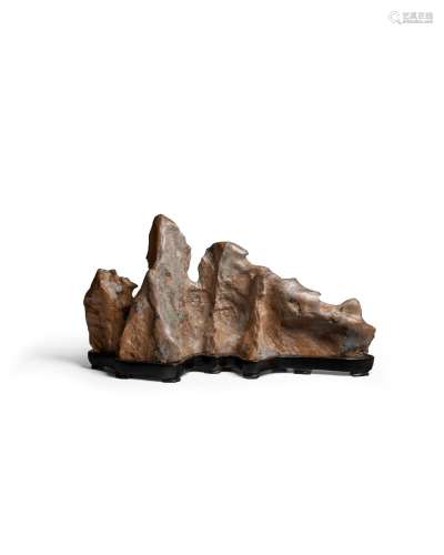 A TERRACOTTA-TONED LINGBI SCHOLAR'S ROCK AND STAND Qing Dyna...