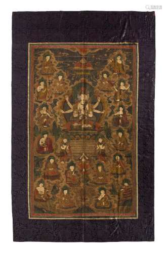 A MASSIVE SINO-TIBETAN EMBROIDERED 'BUDDHIST' PANEL 18th/19t...