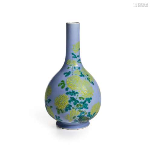 A Lavender-glazed and enameled bottle vase Qianlong mark but...