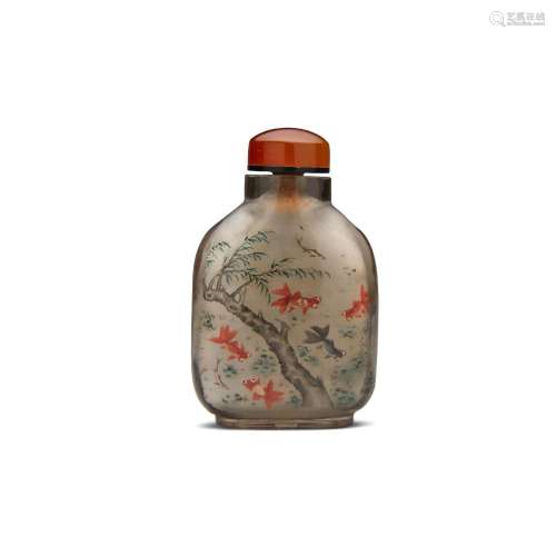 AN INSIDE-PAINTED SMOKY ROCK CRYSTAL 'FISH' SNUFF BOTTLE Ye ...