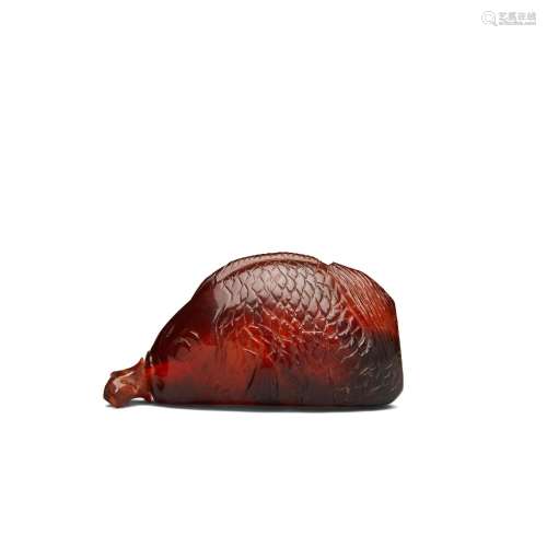 A FISH FORM AMBER SNUFF BOTTLE 1850-1900