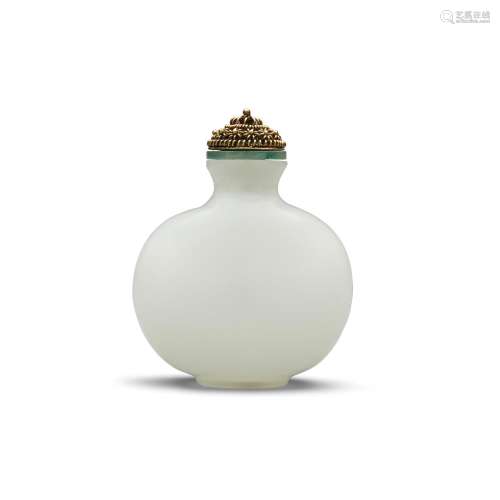 A WHITE GLASS SNUFF BOTTLE IMITATING JADE Possibly Imperial,...