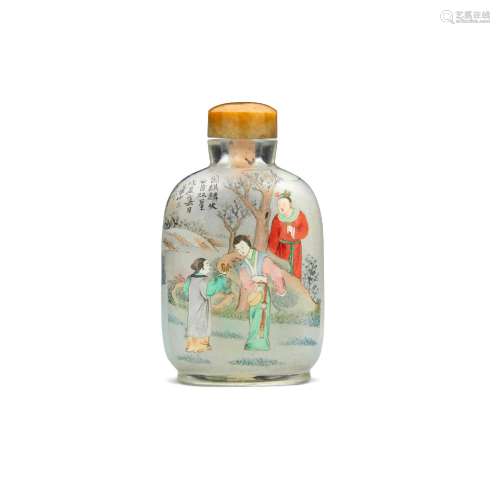 AN INSIDE-PAINTED GLASS 'FIGURAL' SNUFF BOTTLE Ye Family Stu...