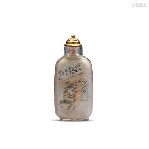 AN INSIDE-PAINTED GLASS 'ROCK AND LANDSCAPE' SNUFF BOTTLE Zh...