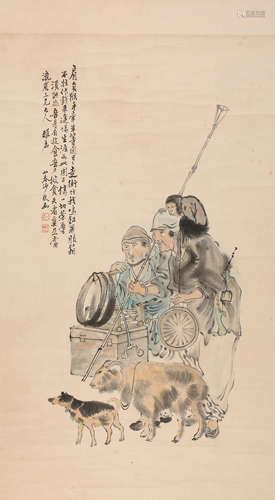 沙馥 卖艺人 纸本设色立轴