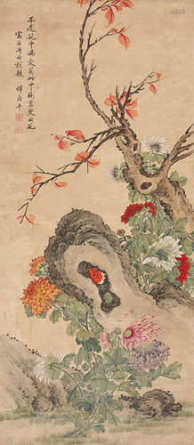 恽寿平 菊石图 纸本设色立轴