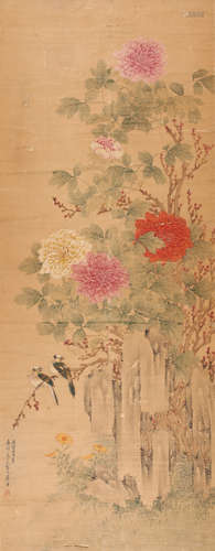 居廉 花鸟 纸本设色立轴