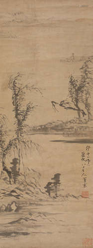 冒襄 山水归舟 纸本水墨立轴