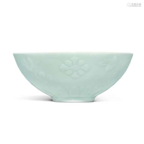 A fine molded celadon-glazed 'floral' bowl, Mark and period ...