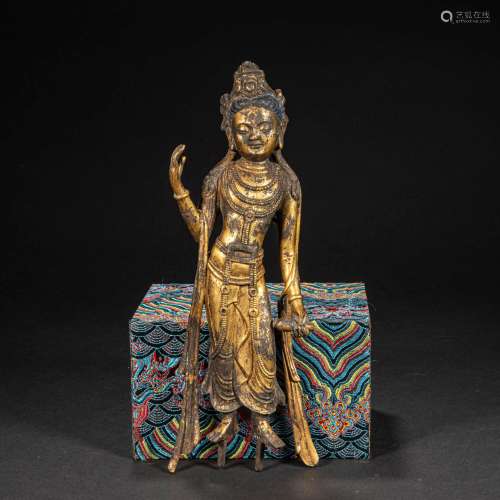 BRONZE GILT BUDDHA OF BEFORE MING DYNASTY IN CHINA