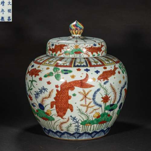 CHINESE MING DYNASTY COLORFUL FISHGRASS POT