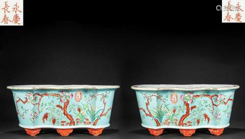 CHINESE QING DYNASTY PASTEL FLOWER POT PAIR