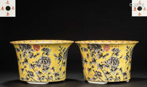 CHINESE QING DYNASTY PASTEL FLOWER POT PAIR