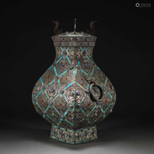BEFORE MING DYNASTY CHINESE GOLD AND SILVER INLAID BRONZE WA...
