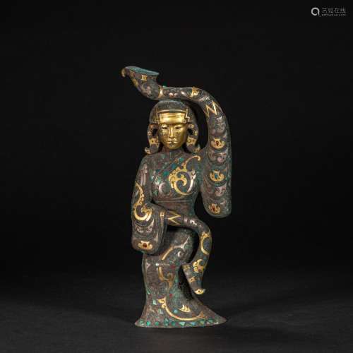 BEFORE MING DYNASTY CHINA, BRONZE FIGURES WERE INLAID WITH S...