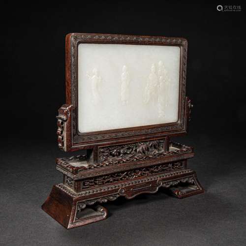 CHINESE HETIAN JADE SCREEN INSERT IN QING DYNASTY