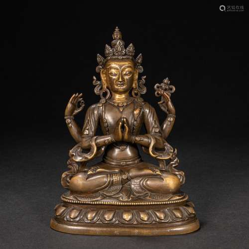 BRONZE AND CLAY GOLD BUDDHA STATUE IN QING DYNASTY CHINA