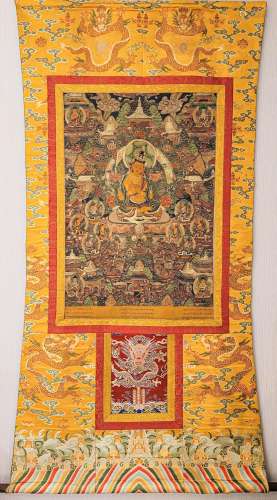 CHINESE COWHIDE THANGKA OF QING DYNASTY