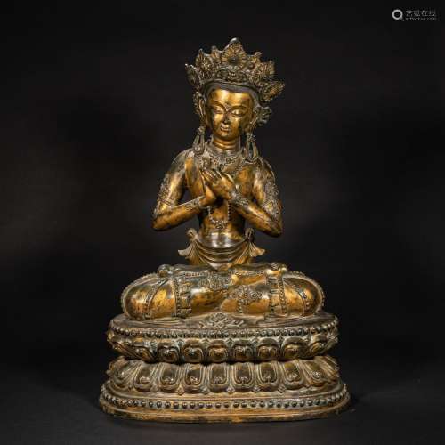 BRONZE AND CLAY GOLD BUDDHA STATUE IN QING DYNASTY CHINA