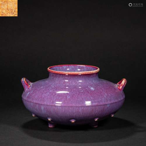 CHINESE QING DYNASTY KILN TRANSFORMED GLAZE DOUBLE EAR FURNA...