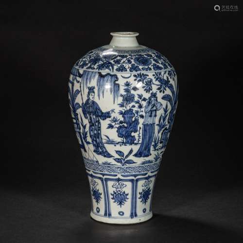 CHINESE  BEFORE MING DYNASTY BLUE AND WHITE PLUM BOTTLE