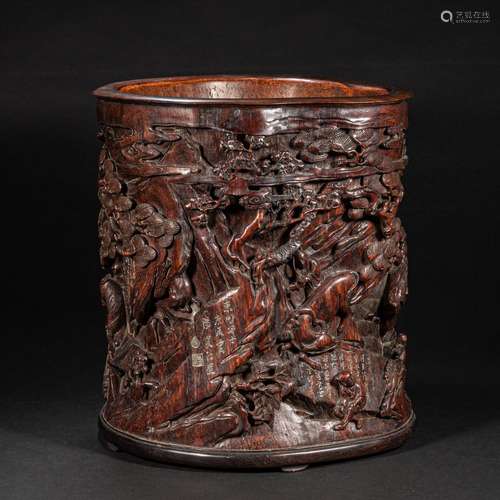 CHINESE AGARWOOD PEN HOLDER FROM QING DYNASTY