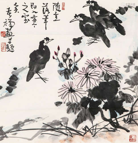 李苦禅  花鸟 设色纸本 镜片