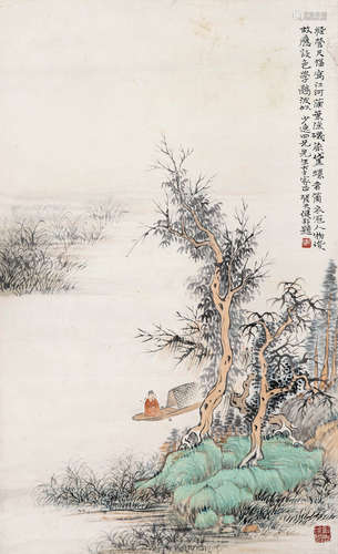 贺天健  江蒲渔几 设色纸本 立轴