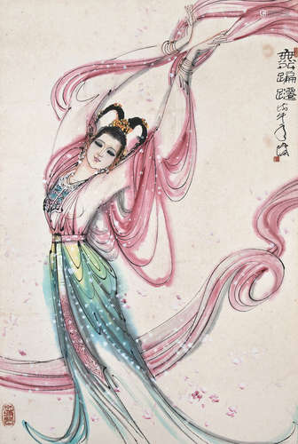 林墉 戊午（1978）年作 舞蹁跹 设色纸本 镜框