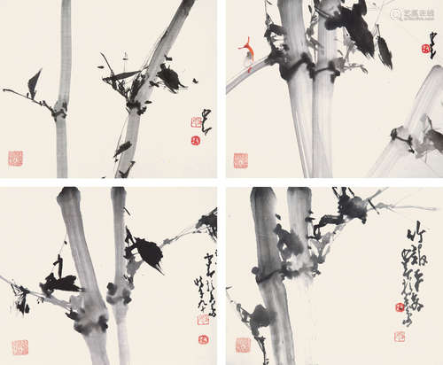 赵少昂  劲节四帧 纸本 托片