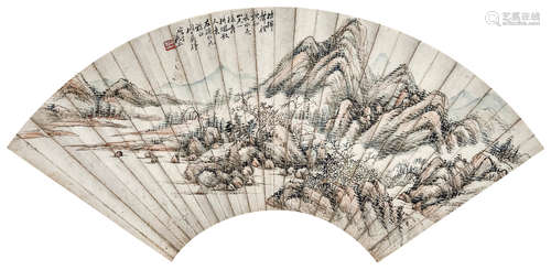 吴桐士  幽山远景 设色纸本 扇面