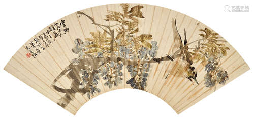 徐桢 甲午（1894）年作 花鸟 设色纸本 扇面