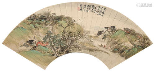 吴石僲 丁酉（1897）年作 春游图 设色绢本 扇面