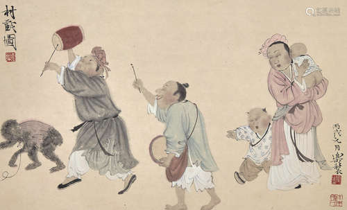 徐乐乐 丙戌（2006）年作 村戏图 设色纸本 镜片
