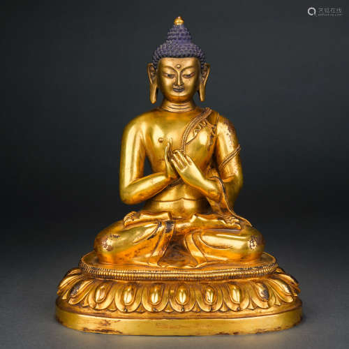 明 銅鎏金釋迦牟尼佛造像