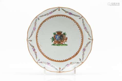 A scalloped deep armorial plate