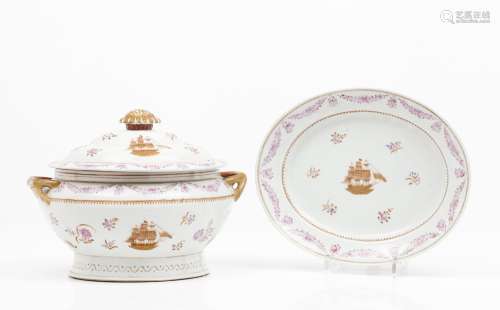 A rare tureen with cover and platter