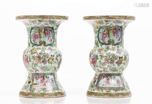 A pair of Canton beaker vases