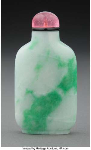 A Chinese Jadeite Snuff Bottle 3 x 1-5/8 x 0-5/8 inches (7.6...