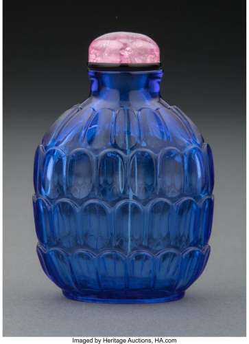 A Chinese Blue Glass Snuff Bottle 2-7/8 x 1-7/8 x 1-1/8 inch...