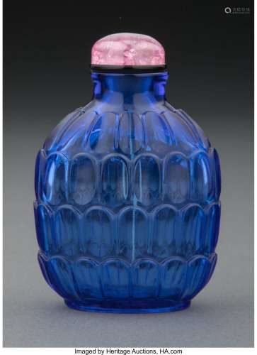 A Chinese Blue Glass Snuff Bottle 2-7/8 x 1-7/8 x 1-1/8 inch...