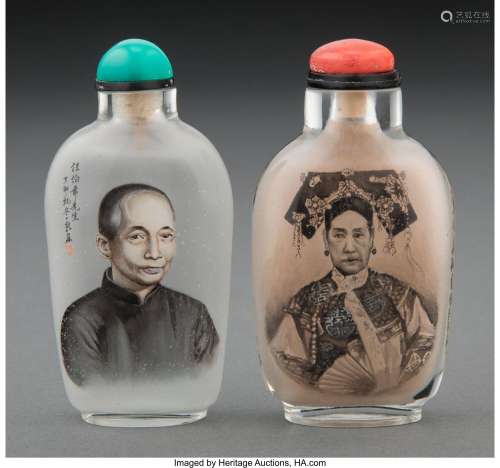 Two Chinese Inside-Painted Snuff Bottles 3-1/8 x 1-5/8 x 0-3...