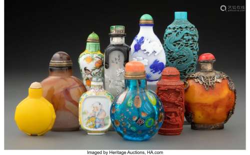 A Group of Ten Chinese Snuff Bottles Marks to three: (variou...