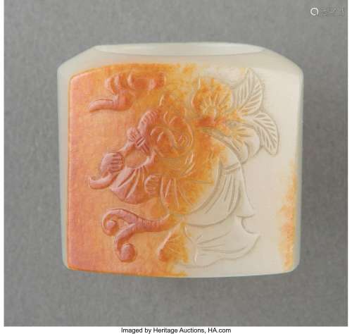 A Chinese Russet and Celadon Jade Archer's Ring 1-1/8 x 1-1/...
