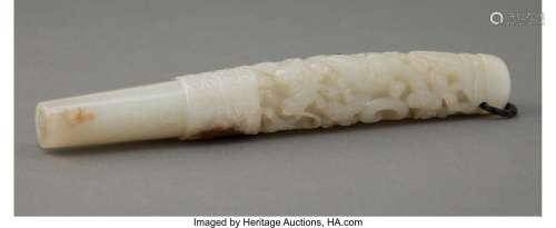 A Chinese Carved Celadon and Russet Jade Mouthpiece 5-7/8 x ...