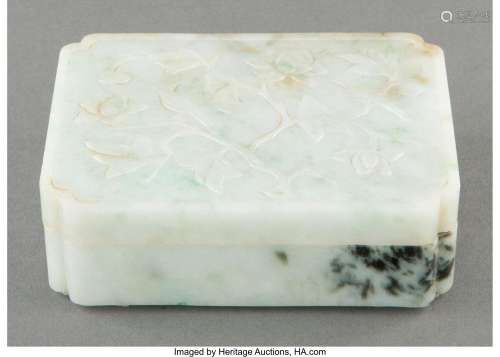 A Chinese Carved Jadeite Box 1-5/8 x 4-7/8 x 3-1/2 inches (4...