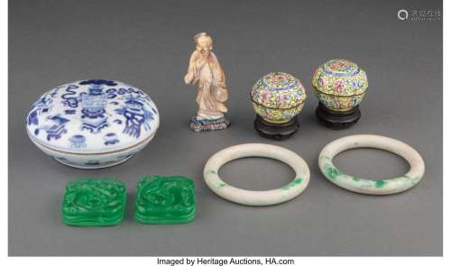 A Group of Eight Chinese Articles Marks to blue and white bo...
