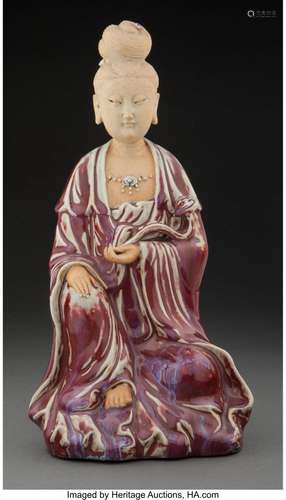 A Chinese Flambé Glazed Guanyin 13-1/2 x 7 x 5 inches (34.3 ...