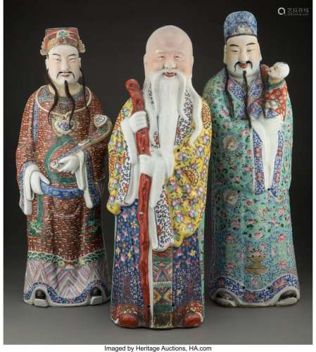 A Group of Three Chinese Porcelain Star Gods Marks: (various...