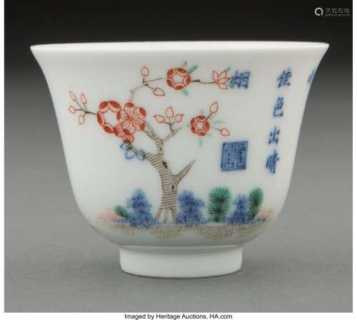 A Chinese Wucai Porcelain Wine Cup Marks: six-character Tong...